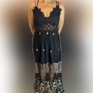 Elegant Black Lace Floral Dress